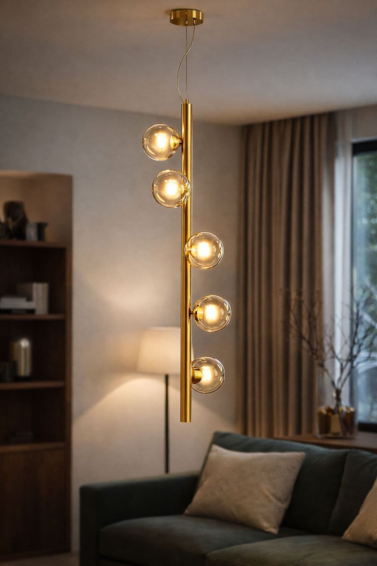 Modern 5’li Cam Küre Sarkıt Avize