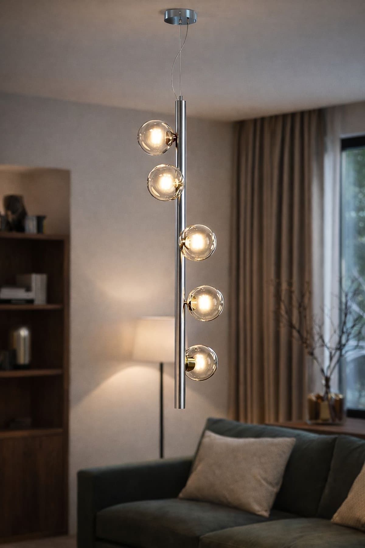 Modern 5’li Cam Küre Sarkıt Avize