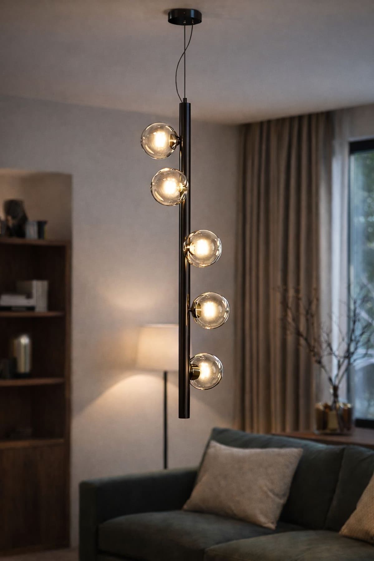 Modern 5’li Cam Küre Sarkıt Avize